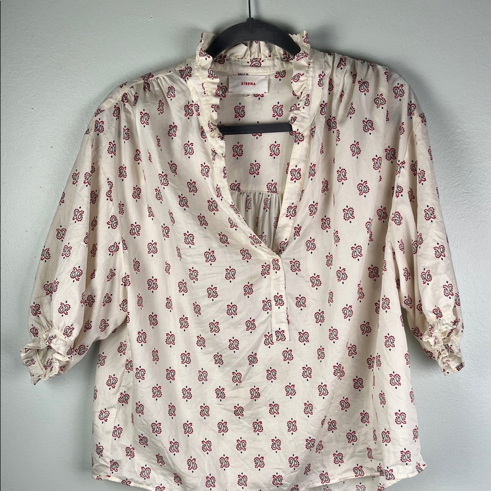 XiRENA Cream Blouse with Red & Black Paisley Motif